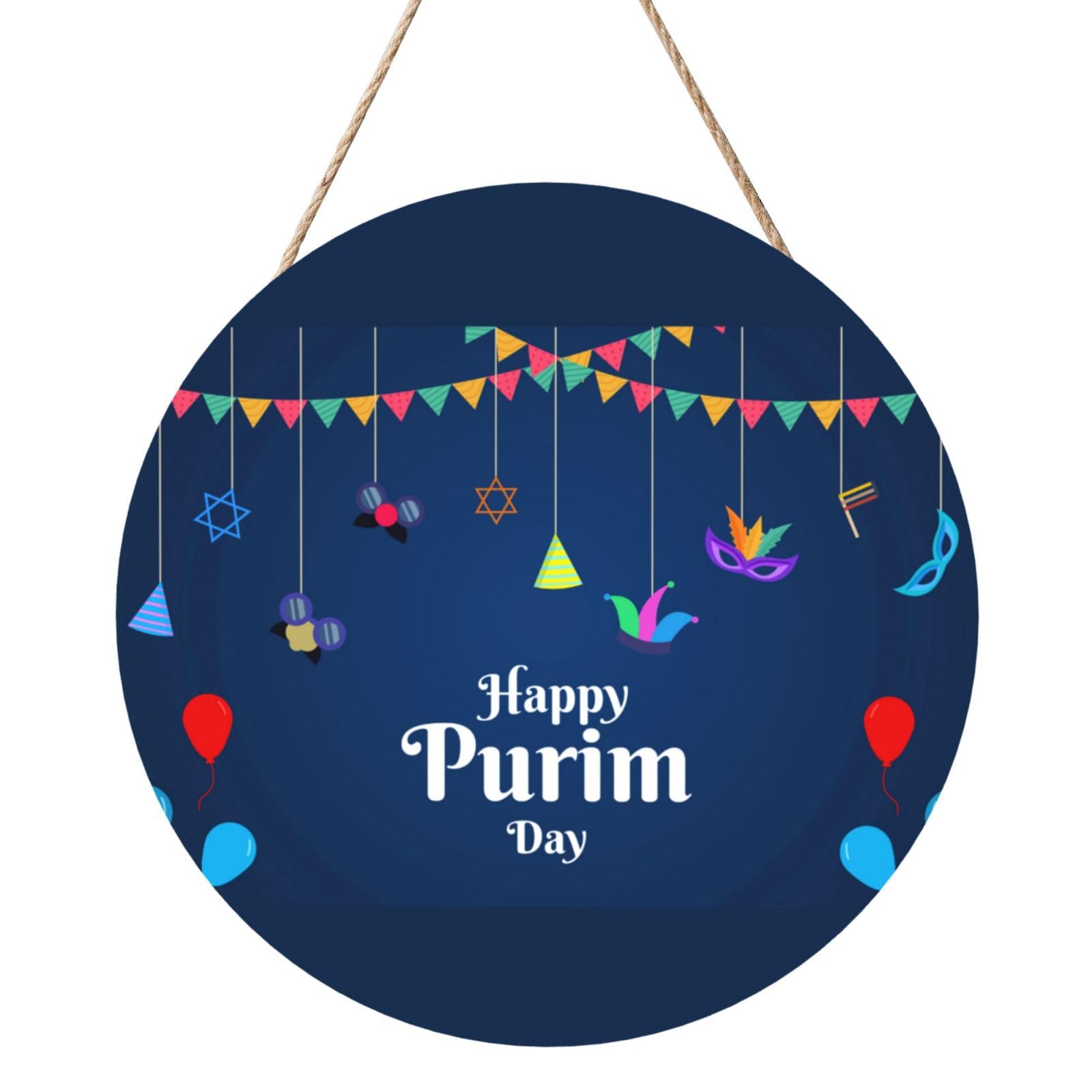 Happy Purim Day Jewish Carnival Door Signs Plaques Wood Welcome Sign For Front Door Wall Hanging For Home Farmhouse Office Classroom Party Decoration