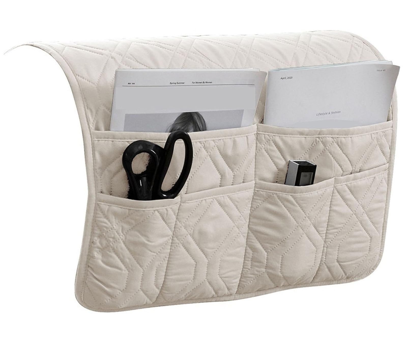 ILiemao Waterproof Sofa Armrest Organizer Non-slip Arm Chair Bedside Caddy Storage For Recliner Couch With 6 Pockets Magazines Holder Armchair Book(Beige White)
