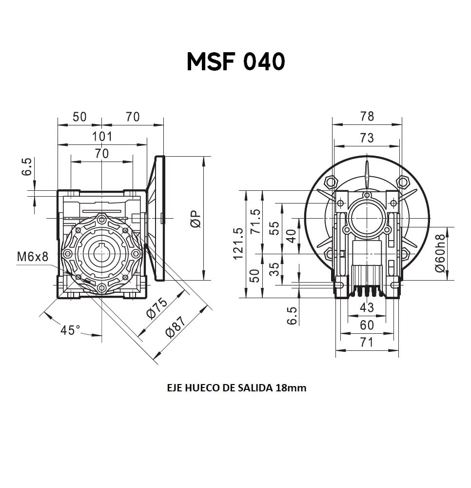 MOTORREDUCTOR MONOFASICO 220V 0,09KW / 0,12CV (14 RPM DE SALIDA) AM