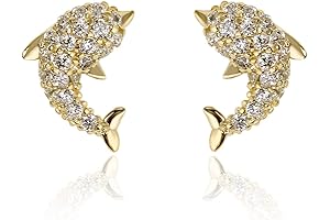 Cute Dolphin Stud Earrings in Gold for Women