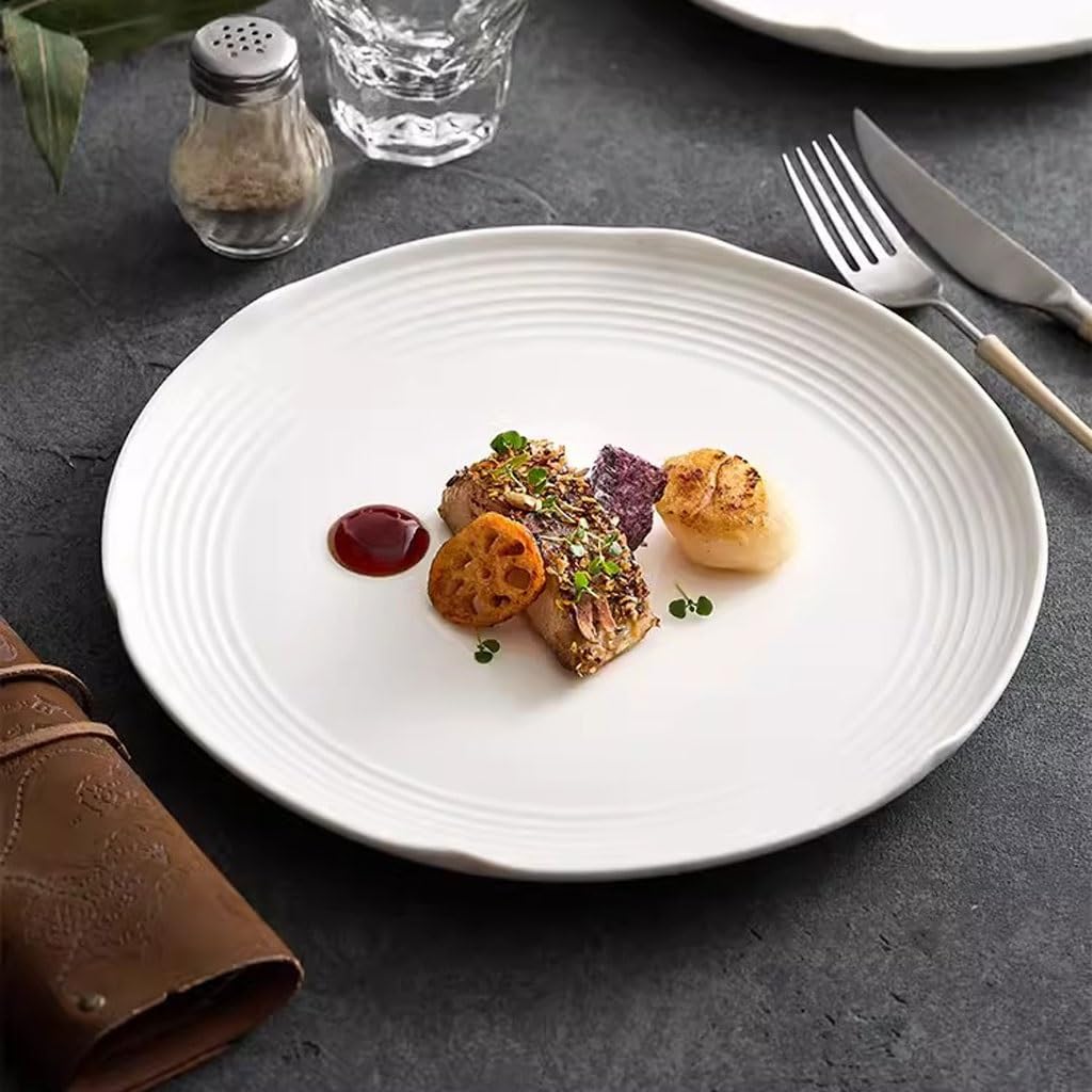 Essteller, Keramik-Essteller für Zuhause, Western-Teller, Steak-Teller, Restaurant-Vorspeisenteller, Salatteller, Küchengeschirr, weiße Keramik-Essteller，25cm