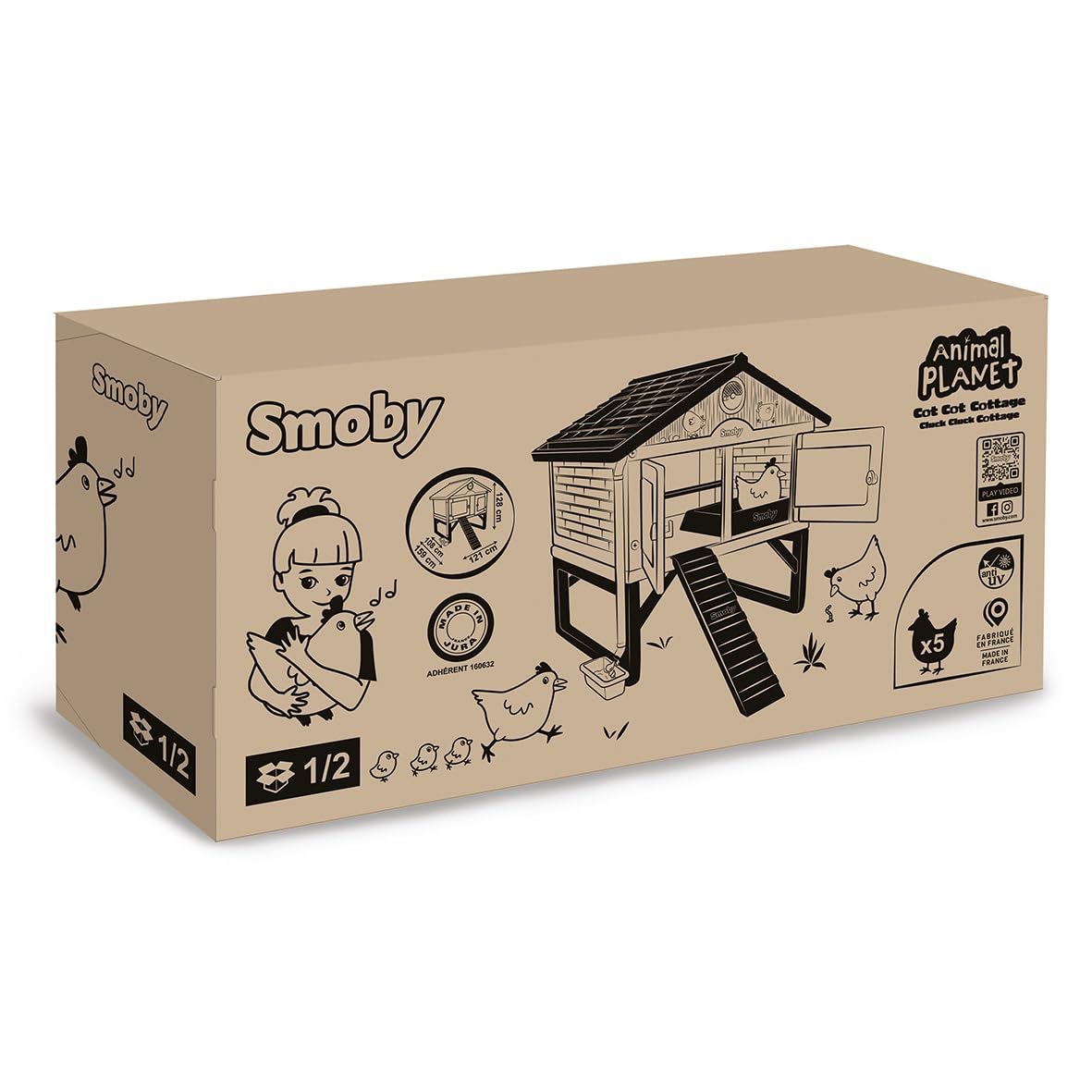 Smoby Life - Pollaio Made in Jura - Fino a 5 galline - 1 Uovo finto e 1 Libretto divertente - Facile da pulire - Struttura in plastica - Anti-pidocchi rossi - Materiale riciclato - Prodotto in Francia
