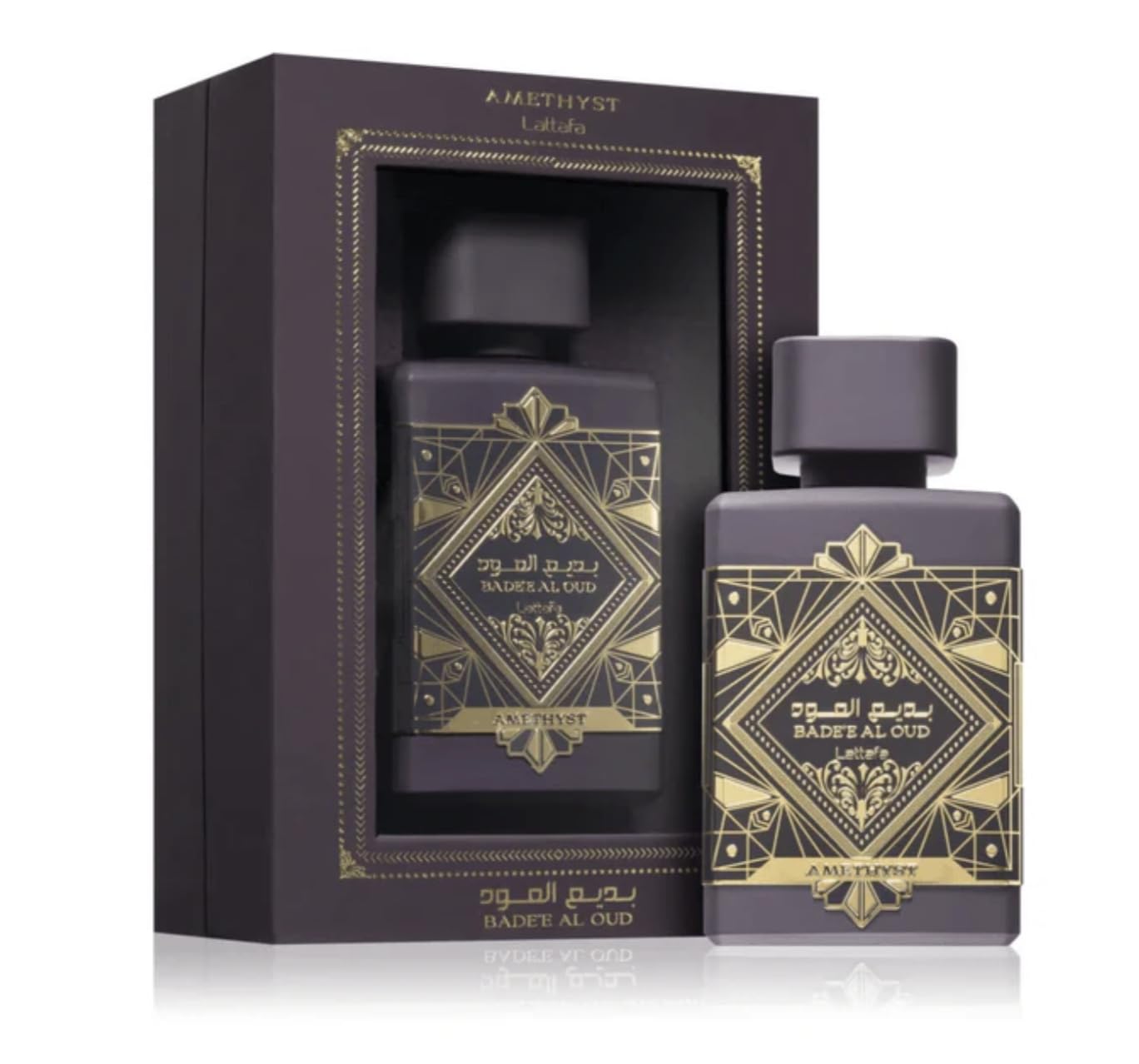 Lattafa Badee Al Oud Amethyst Eau da Parfum 100ML, Perfume Árabe de Larga Duración, Incluye Atomizador Recargable 5ml, Fragancia de Rosas, Bergamota, Jazmín, Pimienta Rosa, Ámbar y Vainilla (Amethyst)