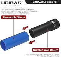 Vista 5 de Llave de tuerca de impacto de 17 mm de 1/2 pulgada, profunda, métrica, con fundas protectoras y material CR-MO de alta resistencia que no deja marcas