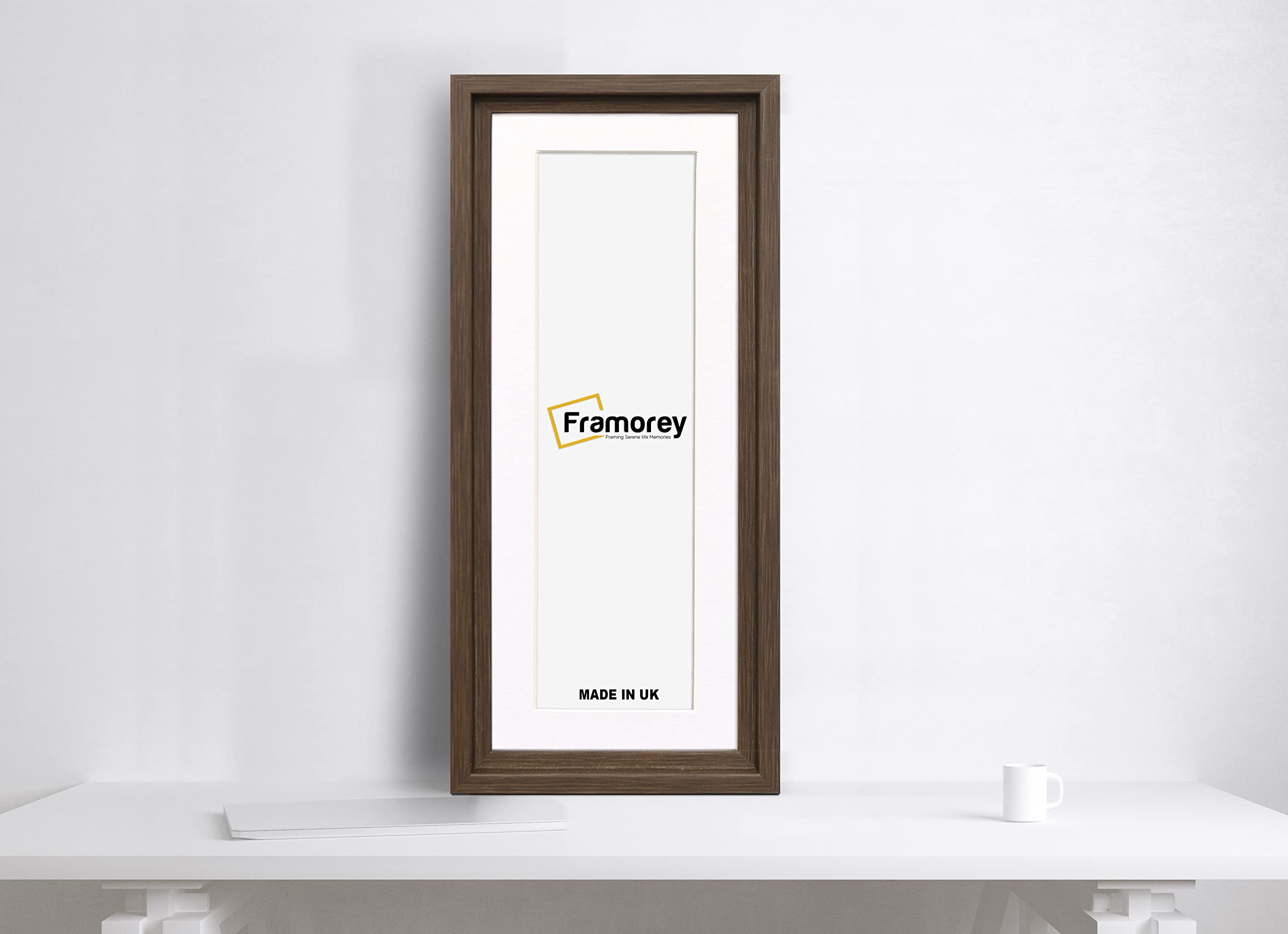 FRAMOREY Panoramic Style Picture Frame, 14x8" Size Walnut Photo Frame With 10x4" Size White Mount, Oslo Style Wall Art Hanging Frames