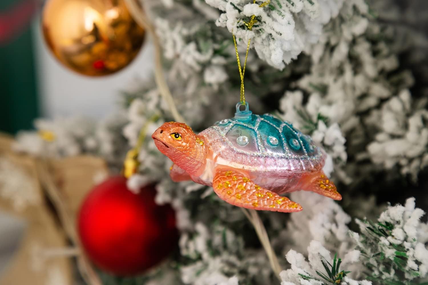 Set of 2 Hanging Sea Turtle Christmas Ornament, Hand Blown Resin Glass Sea Turtle Ornaments for Christmas Tree - Image 2