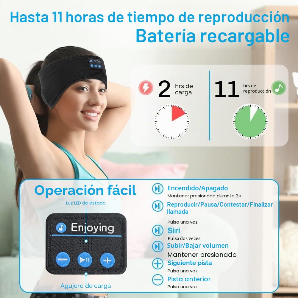 flintronic Auriculares para Dormir, Diadema Deportiva para Dormir 5.4, Antifaz para Dormir Auriculares Bluetooth, para Deportes, Musica, Correr, Viajar(Negro)