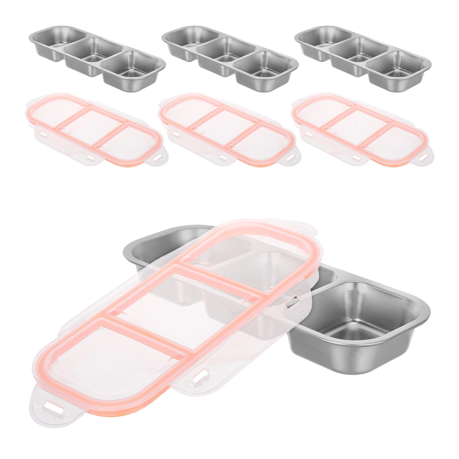 4 Stück Edelstahl Snackbehälter mit Deckel, 600ml, 3 Fächer | Auslaufsicher, Leicht zu Reinigen, für Sushi und Snacks, Schule, Reisen