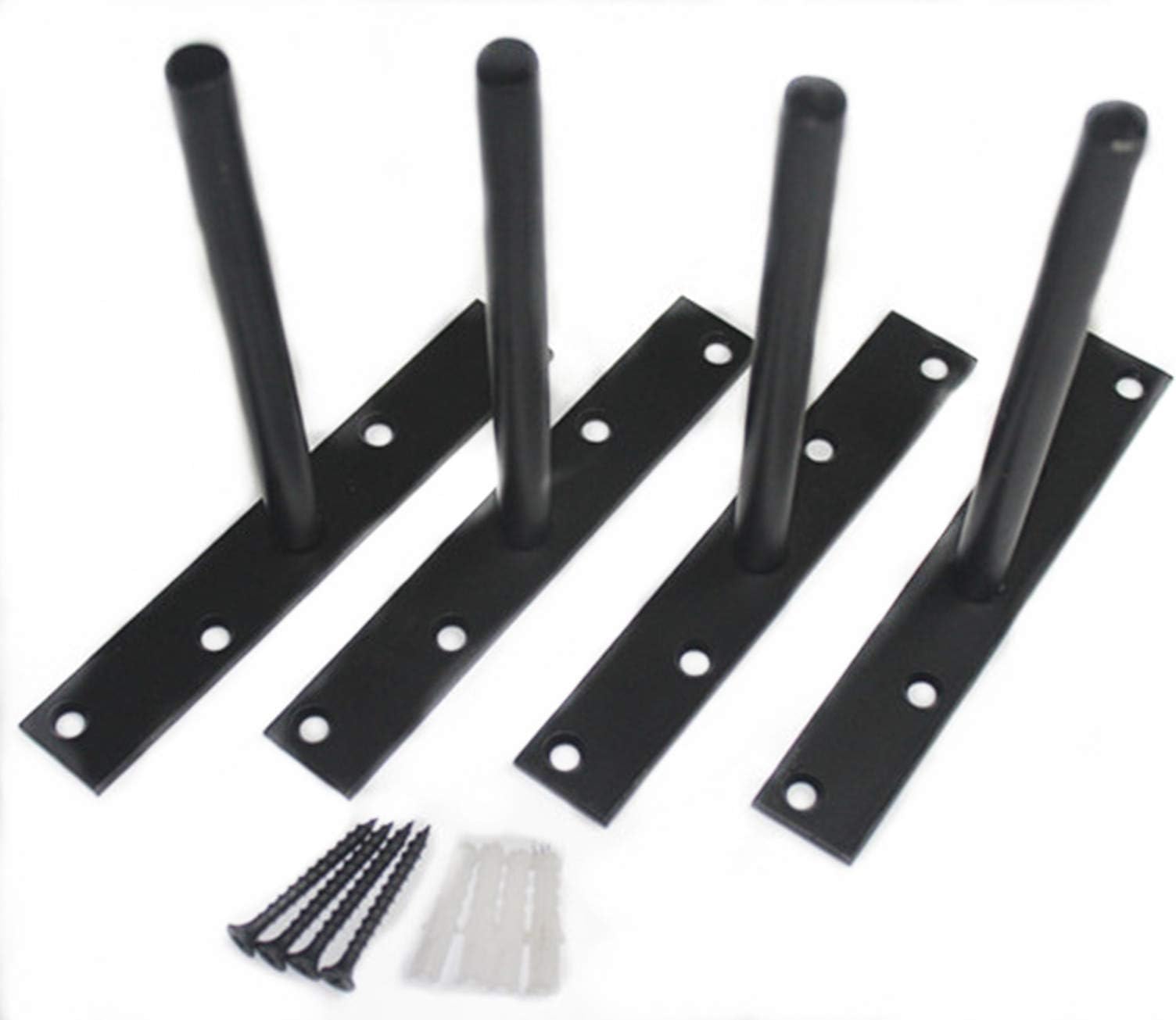 4 Pcs 6" Heavy Duty Black Solid Steel Floating Shelf Bracket Blind Shelf Supports - Hidden Brackets for Floating Wood Shelves - Concealed Blind Shelf Support – Screws and Wall Plugs Included