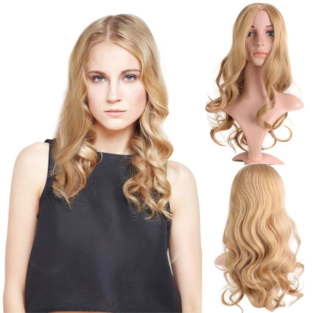 Long Honey Blonde wigs, 22 Inches Middle Part Wavy Blonde Wig for Women
