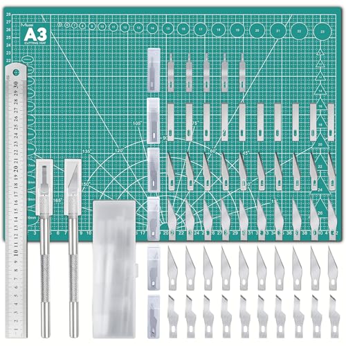 Cutting Mat Set A3 with Steel Ruler - Self-Healing Craft Mat for Sewing, Fabric & Drawing Projects Green