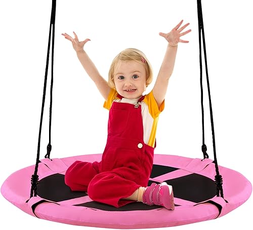 KOTEK Columpio de árbol de platillo de 40 pulgadas para niños, juegos de columpio para interiores y exteriores con cuerdas ajustables para colgar,