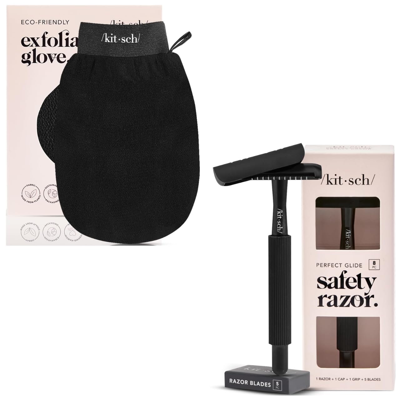 Amazon.com : Kitsch Exfoliating Gloves (Black) and Double Edge Safety ...