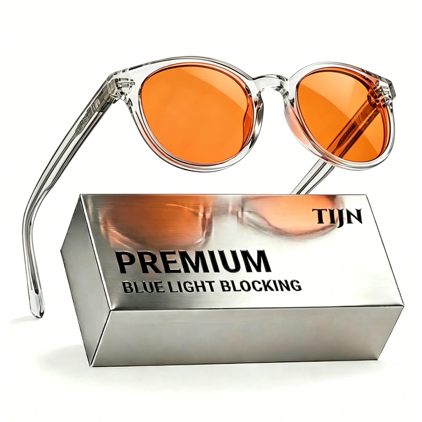 TIJN Blue Light Blocking Glasses Men Women,Vintage Round Frame Eyeglasses | Flexible Lightweight Frames,Red Orange Clear Lens for Computer Gaming Sleep Daily,Anti UV Blue-Ray Glare Screen Fatigue