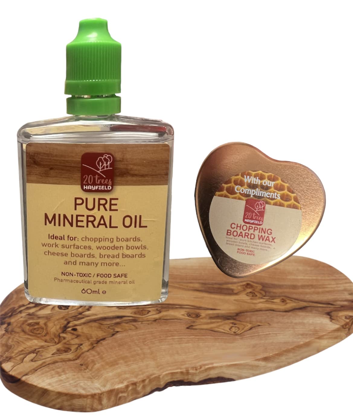 Pure Mineral Oil/Chopping Board Oil 20 Trees 100% Food Safe 60ml Oil & Free Wax