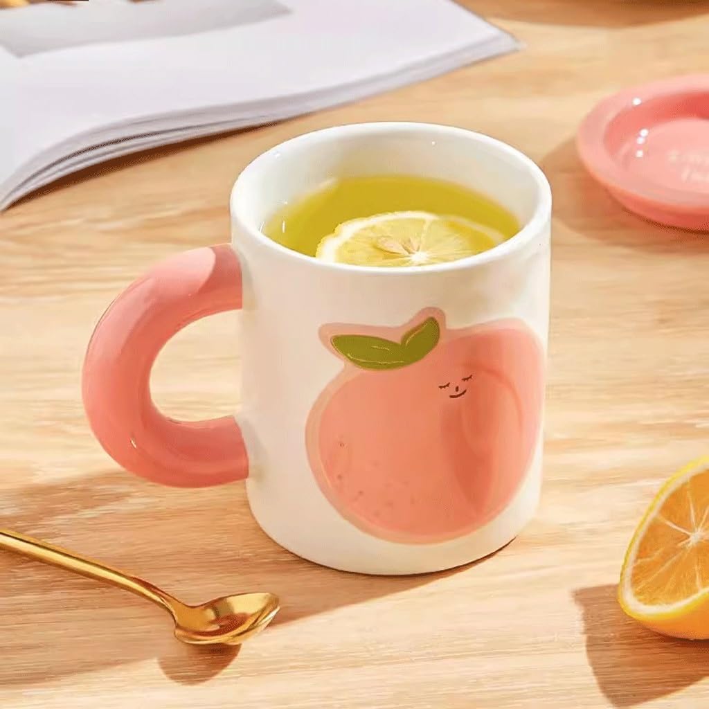 Tazza di Vetro, Tazza da tè, Tazza da caffè di Grande capacità con Coperchio, Frutta, Tazza d'Acqua per Ragazze Carine, Tazza per la Colazione casalinga (A)