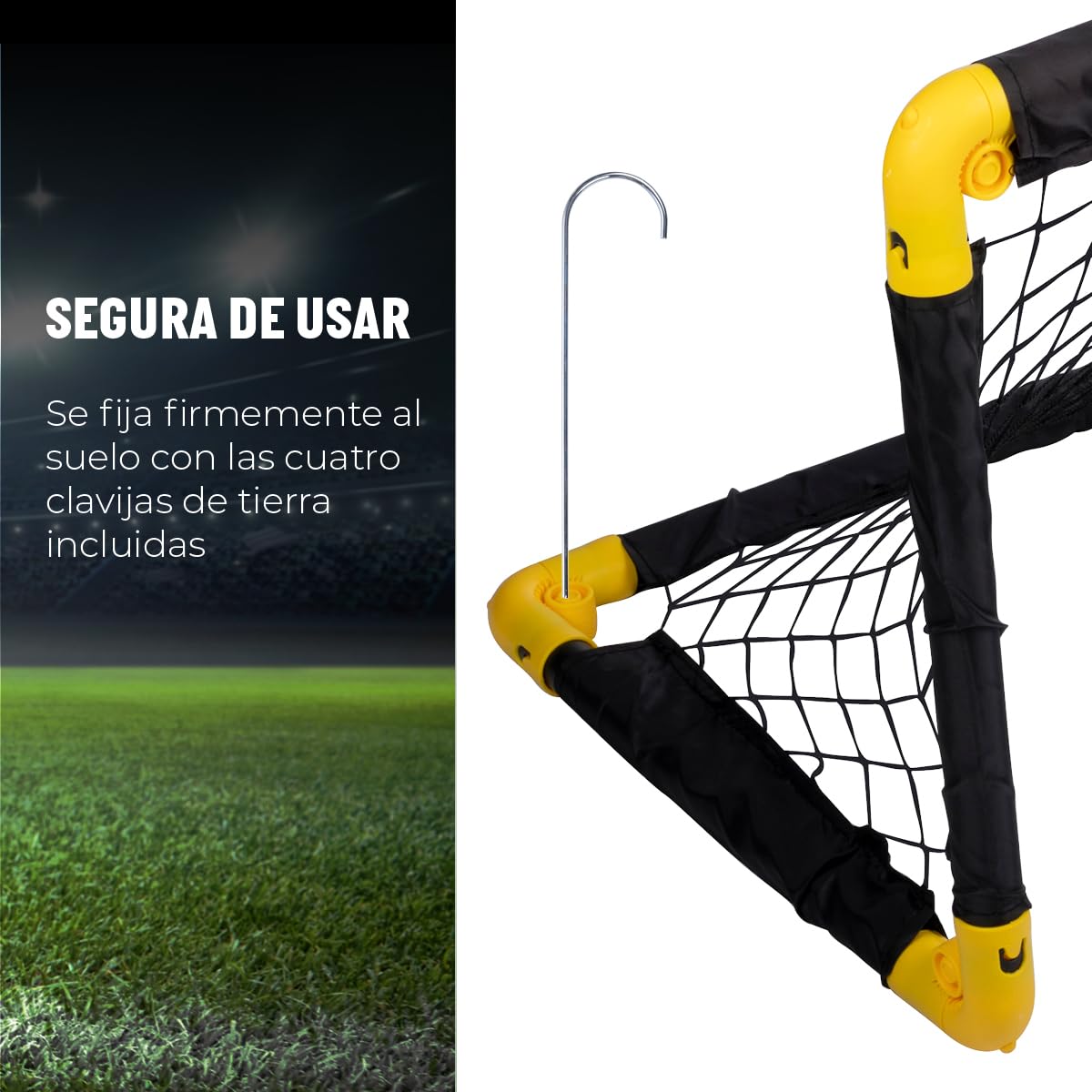 Umbro Portería de fútbol plegable 50x44x44 cm para jardín niños adultos interior exterior Negro/Amarillo