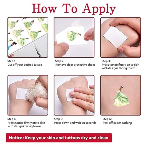Miniatura 5 de 8 hojas de tatuajes temporales de princesa Tiana para niñas juguetes de princesa y rana recuerdos de fiesta para baby shower suministros de