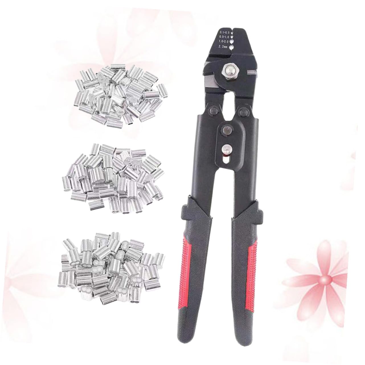 NOLITOY Pinza Crimpatrice e 180 Pezzi Manicotti in Alluminio per Funi in Acciaio al Carbonio con Manico Antiscivolo per Accessori Pesca Carpfishing e Spinning