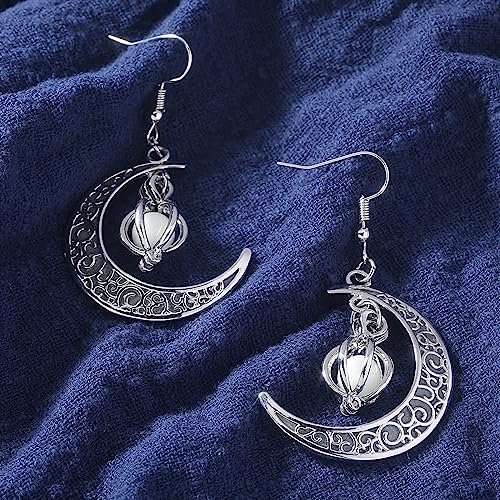 EEQQBZ Glow in The Dark Silver Crescent Moon Earrings - Glowing Blue Moon Charm - Magical Fantasy Fairy Glowing Earrings - Glow Jewelry4