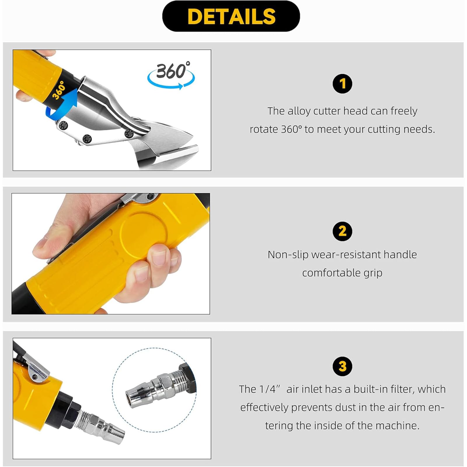 Cizalla Neumática Para Cortar Metal, Cizalla Neumática Para Acero Aleado Con Entrada De 1/4”, 2600 Rpm Y Velocidad Ajustable, Corte De Alta Eficiencia Para Chapa De Hierro/aluminio/malla Metálica