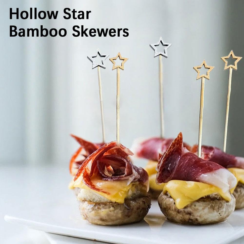 100 Stuzzicadenti Decorativi Con Stelle Colorate 12 Cm – Spiedini In Bambù Per Aperitivi, Cocktail E Buffet – Monouso Per Compleanni E Catering