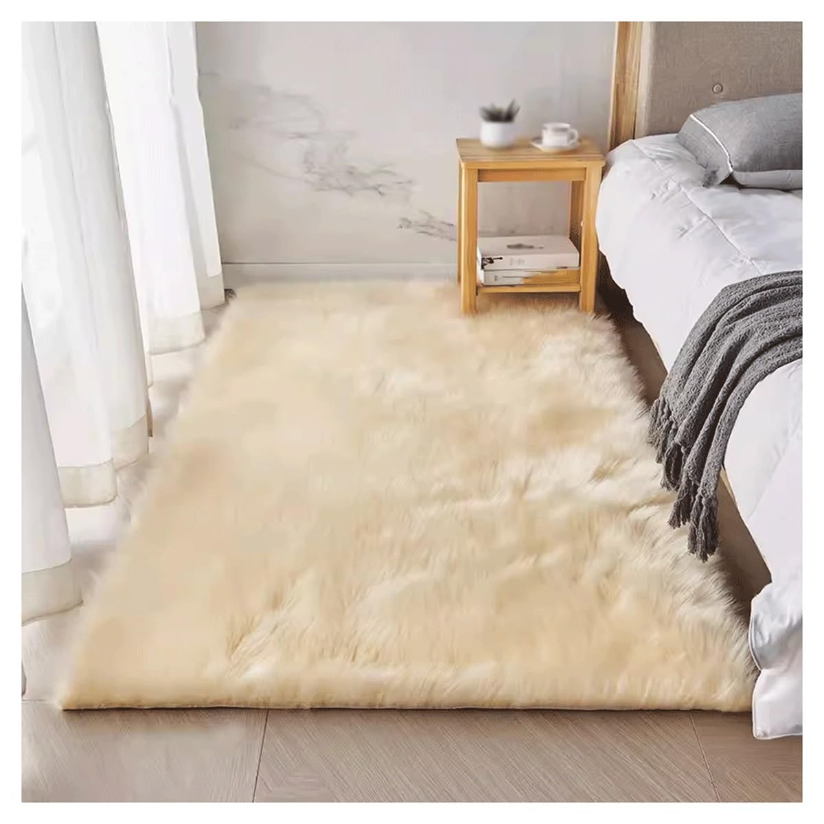 Tapis de salon en fausse fourrure beige 80x140 cm doux