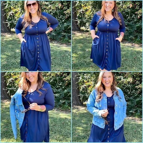 Image of Holipick Women's Plus Size Summer Dresses for Women Casual Dress with Pockets A-Line Swing Button Down Sleeveless V Neck