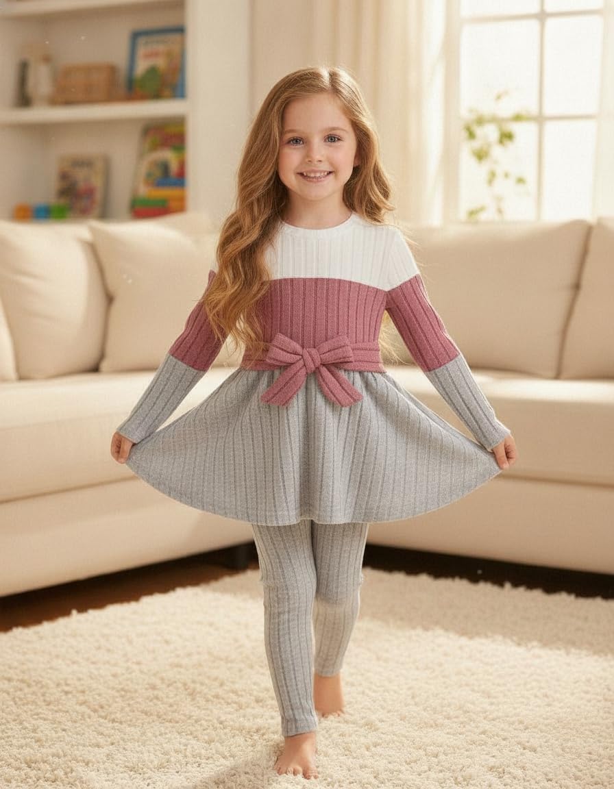 Toddler Girl Clothes Long Sleeve Outfits Ruffle Top with Waistband Ribbed Pant Set Fall Clothing for Kids Girls