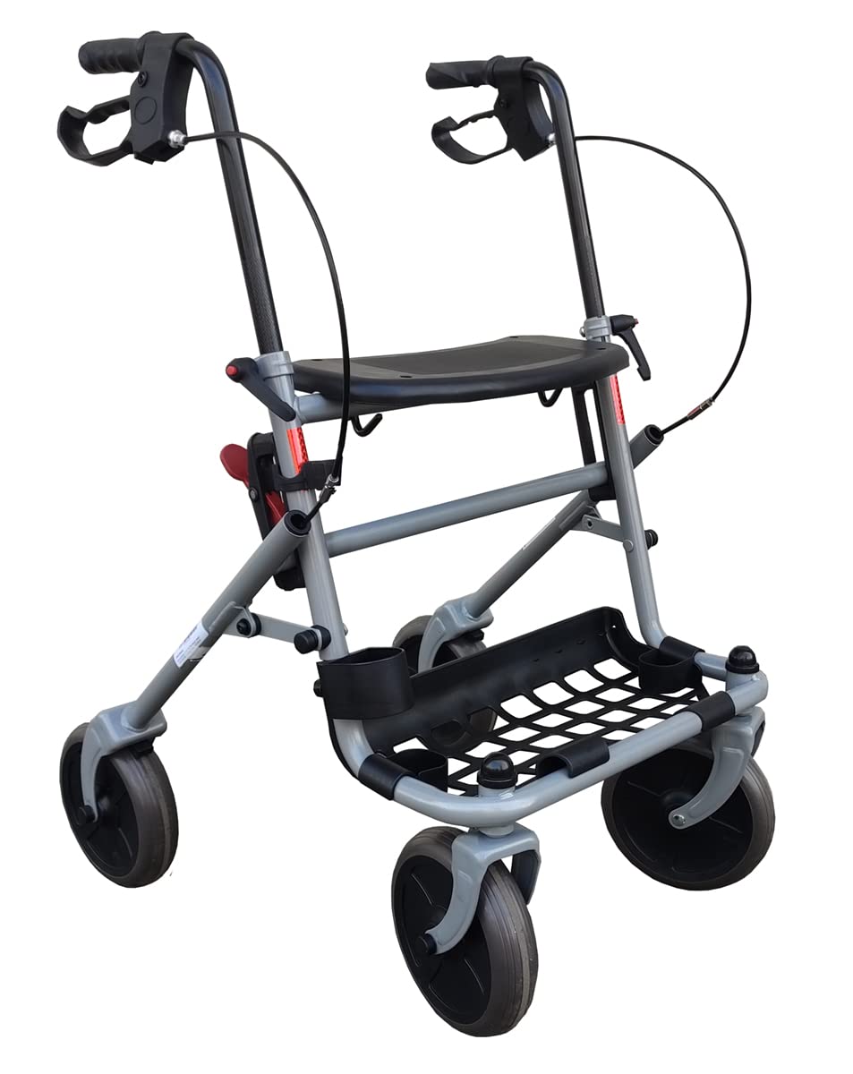 Ausilium Rollator plegable de altura regulable - andador para ancianos con 4 ruedas, asiento, bandeja portaobjetos y frenos