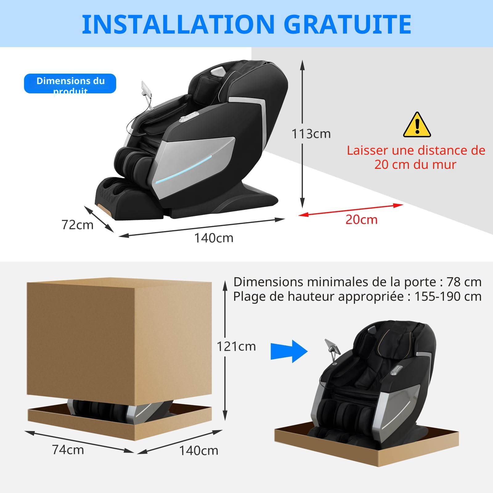 Fauteuil de Massage électrique Zero Gravity - Fauteuil de Massage Shiatsu inclinable avec roulettes pour Les Pieds - Système de Massage à l'air - Thérapie par la Chaleur intégrée