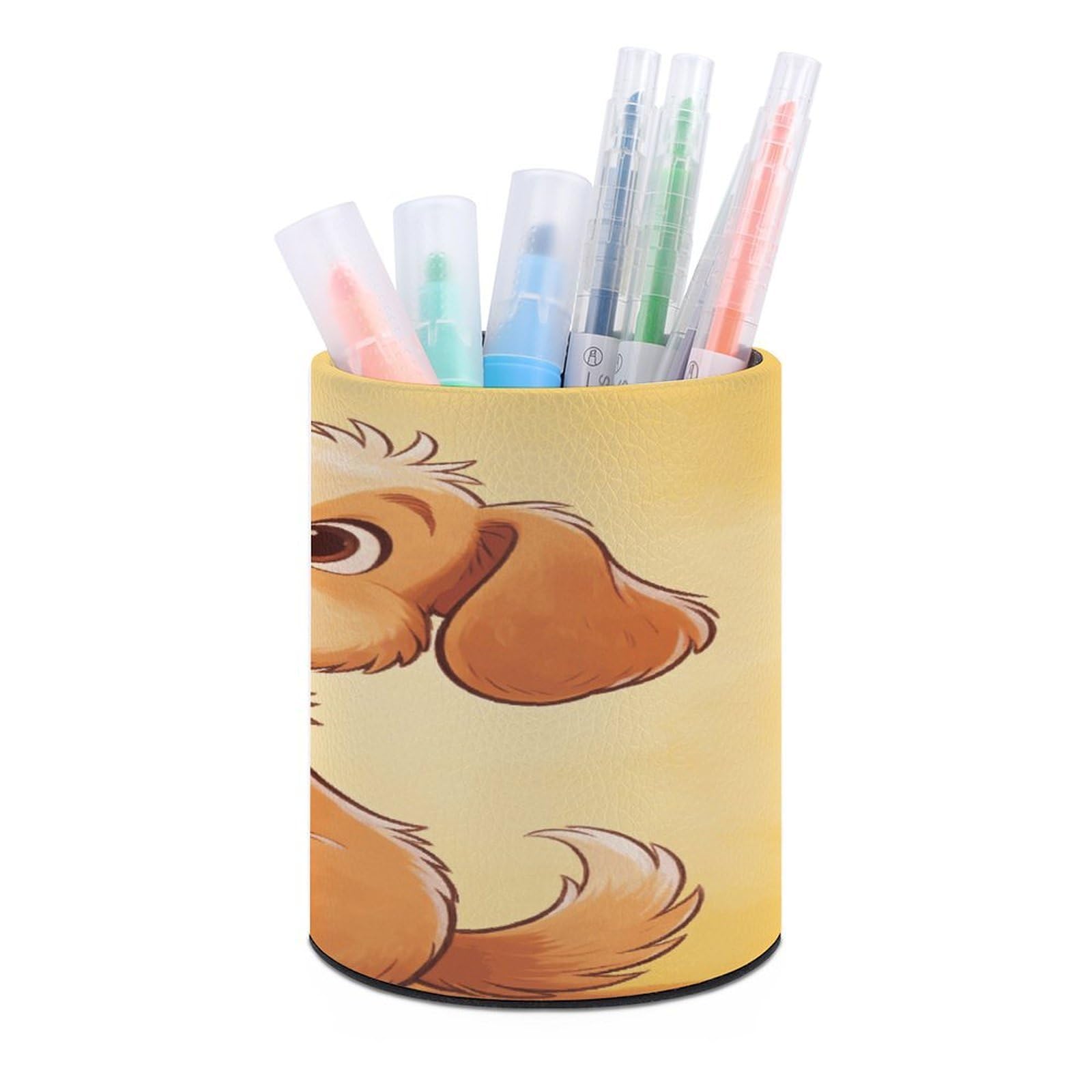 LZQPOEAS - Funny Pen Holder for Desk Organizer Modern Minimalist Storage Case Round PU Leather Pencil Holder Multifunctional