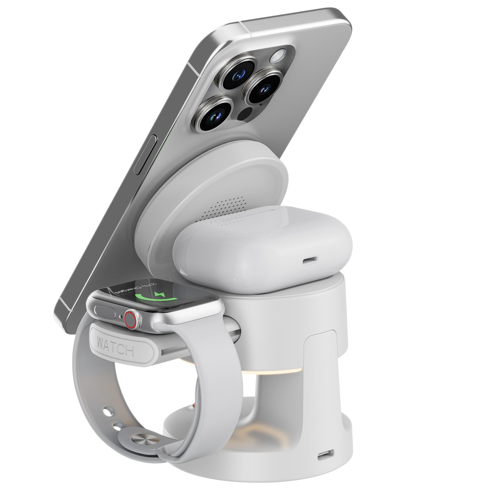Station de charge pliable avec veilleuse et support portable pour téléphones, montres, écouteurs, support de téléphone