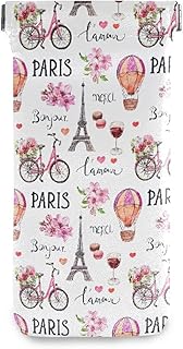 Squeeze Top Sunglasses Pouch Eyeglass Cases PU Leather Soft Anti-Scratch Eyeglass Holder (France Style Eiffel Tower With Air Balloon And Bicycle)
