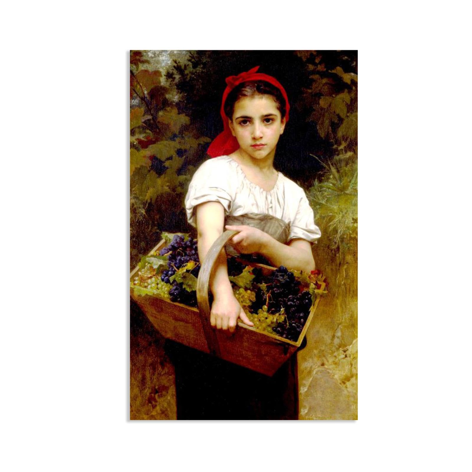 RXNHGJDS William-Adolphe Bouguereau Wall Art The Grape Picker Classical Art Prints Picture Famous Artwork Wall Decor for Living Room Bedroom Bathroom Home Decor 110x70cm frameless