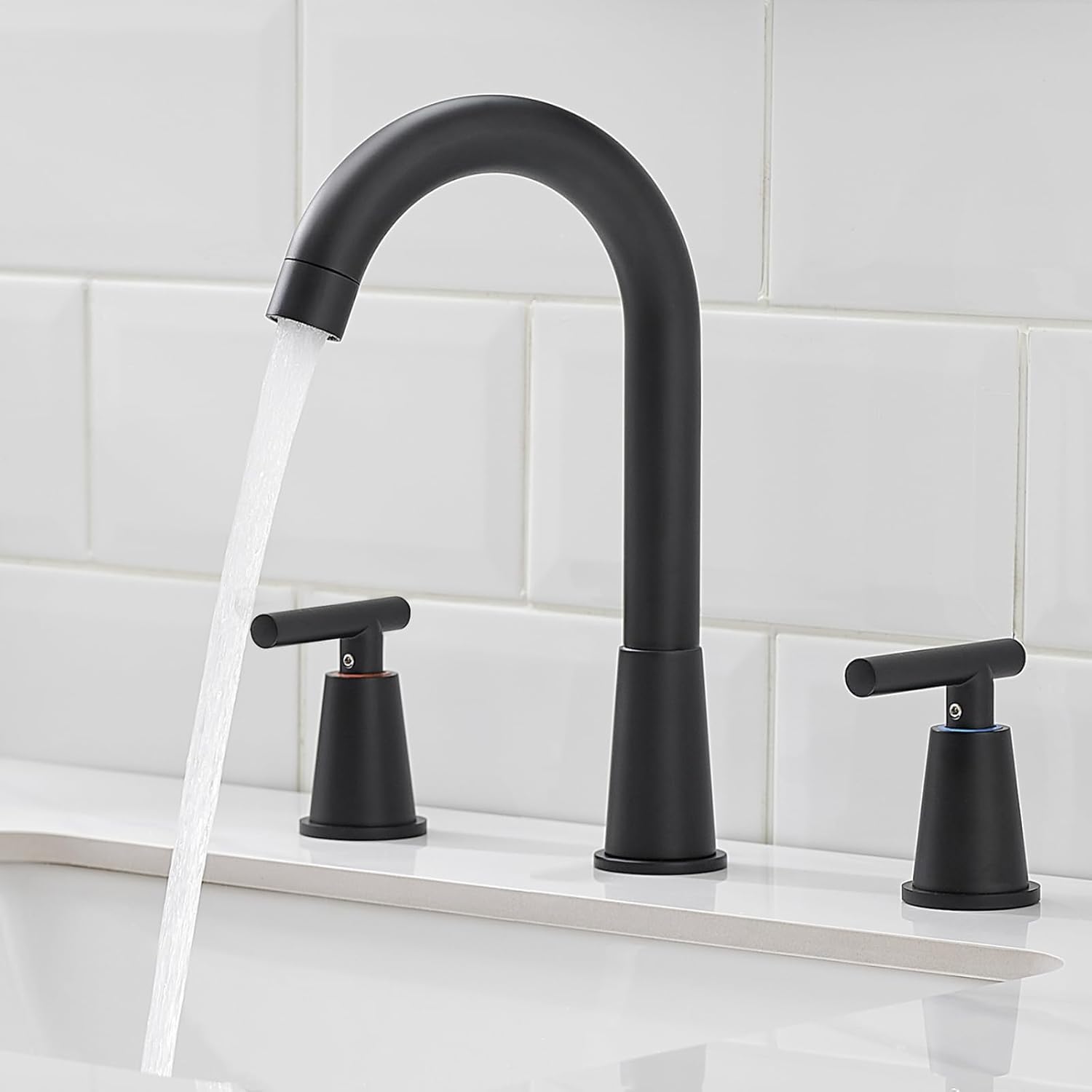 Kroias 8 Inch Matte Black Bathroom Faucet Bathroom Faucet 3 Hole, Two ...
