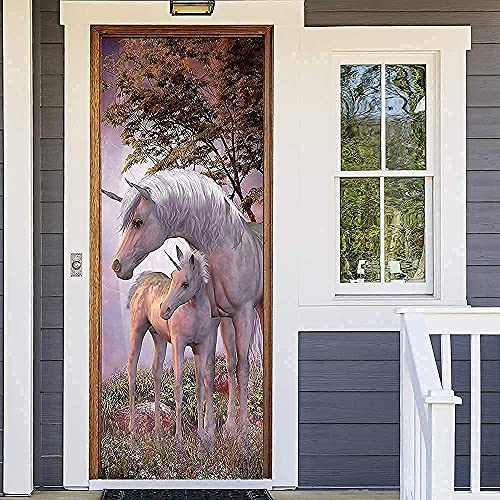 Misssixty Door Sticker, 3D Unicorn Door Mural Decals Wall Murals Wallpaper Vinyl Removable Stickers For Diy Home Decor Poster Decoration 30.3" X 78.7" #TOP2