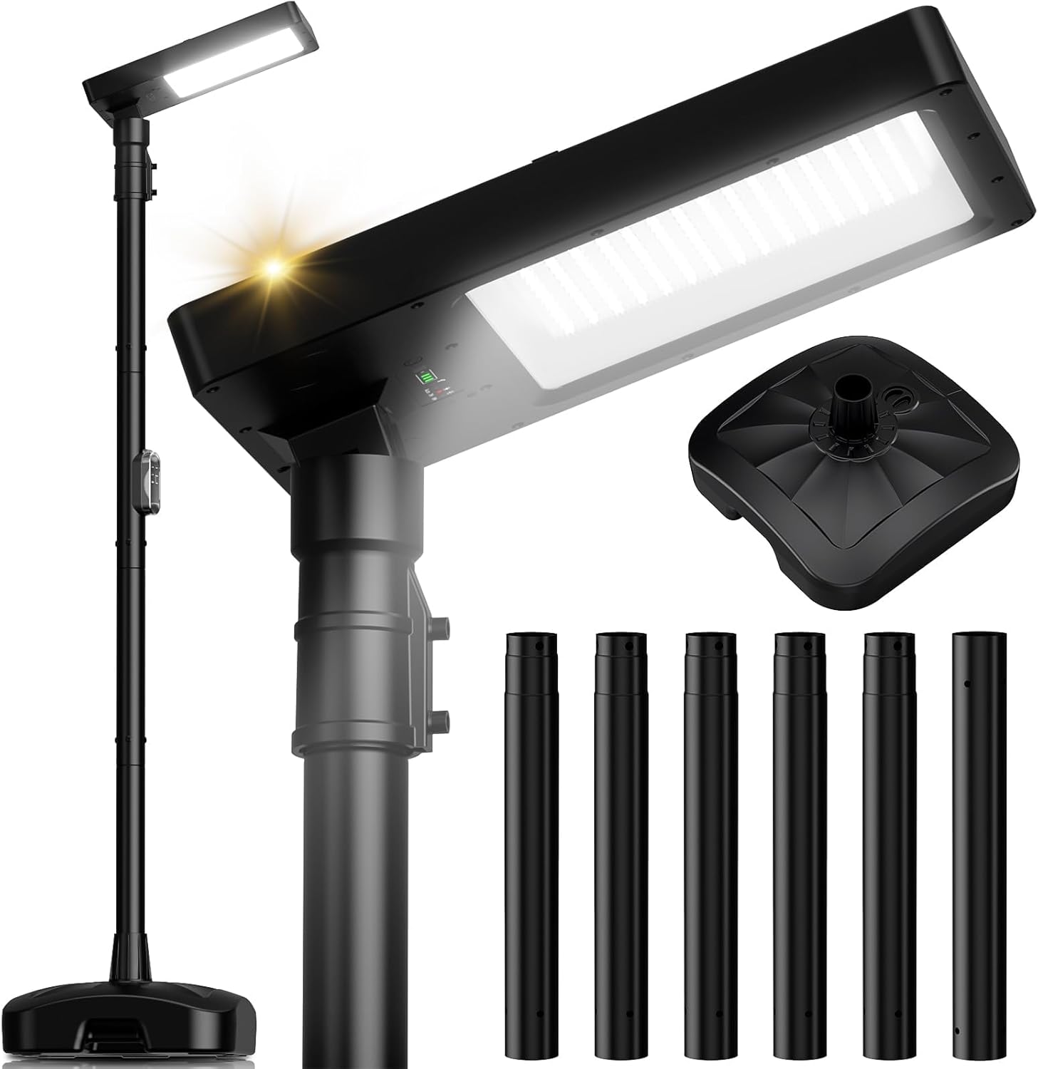 102" Solar Lamp Post Lights with Pole & Water Box Base, Outdoor IP65 Waterproof 3800LM 420 LEDs Solar Street Lights, Metal Flood Motion Sensor Lights for Yard, Garden, Patio, Lawn, Parking Lot