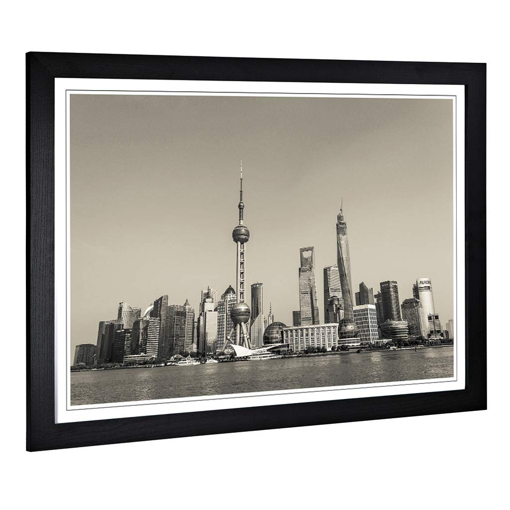 Big Box Art Framed Print of Shanghai China Skyline (4) Design | Wall Art Picture | Home Decor for Kitchen, Living, Dining Room, Bedroom, Hallway, Office, Black, A2 / 24.5x18 Inch / 62x45cm