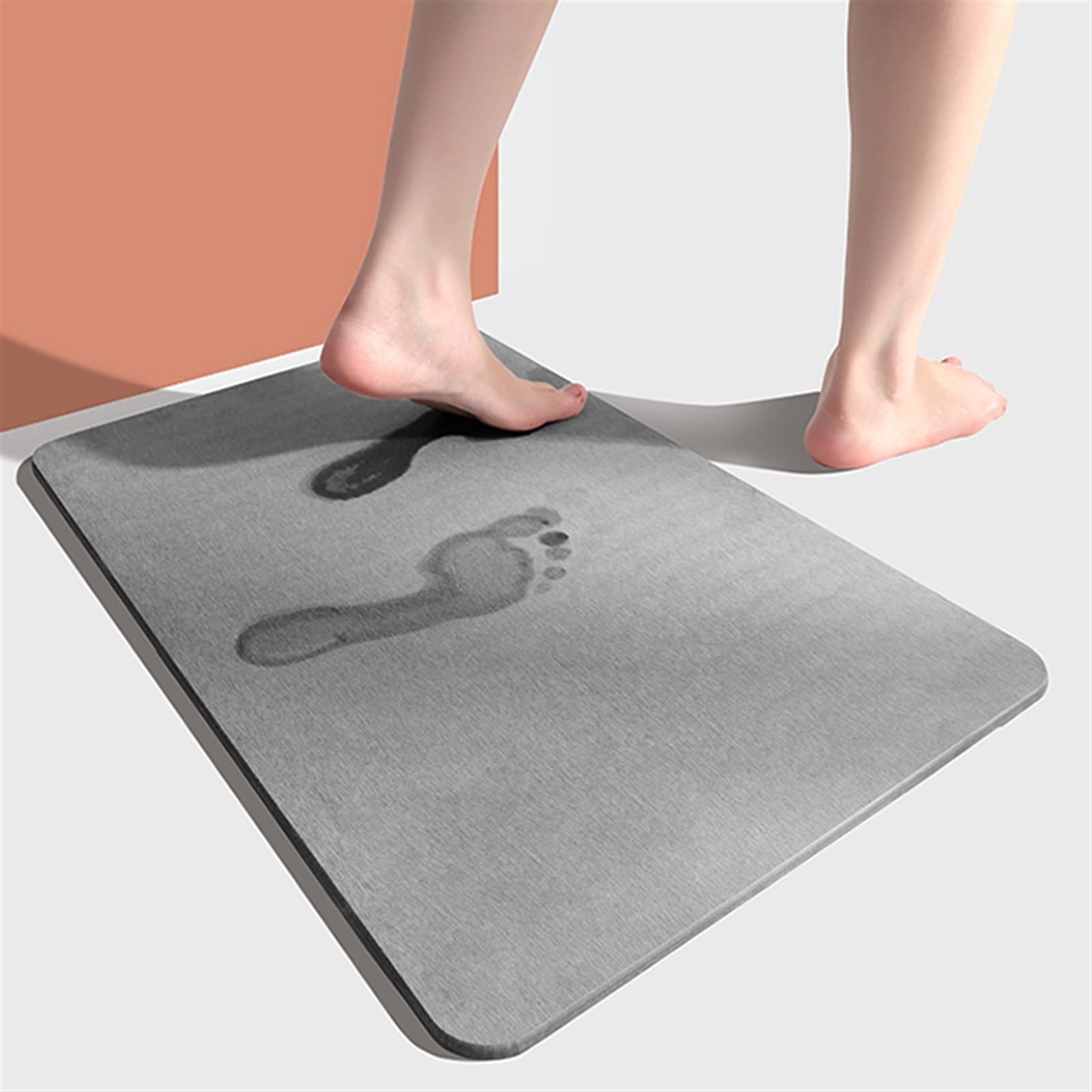 Tapis De Bain En Pierre De Diatomite - Séchage Rapide, Absorbant - Anti-dérapant - Dimensions 50x80 Cm (19.7x31.5 Pouces) - Gris Clair
