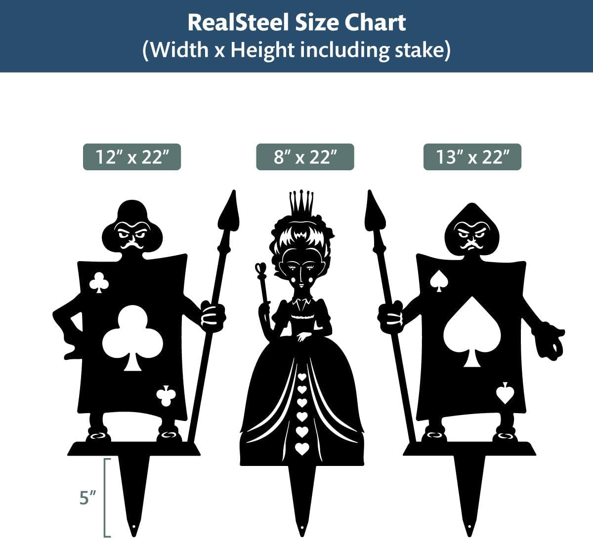 Alice in Wonderland Garden Stakes – Set 2: Queen of Hearts, Spade & Club Knights – Outdoor Decor – RealSteel Original – Rust – Weatherproof American Steel – Made in USA