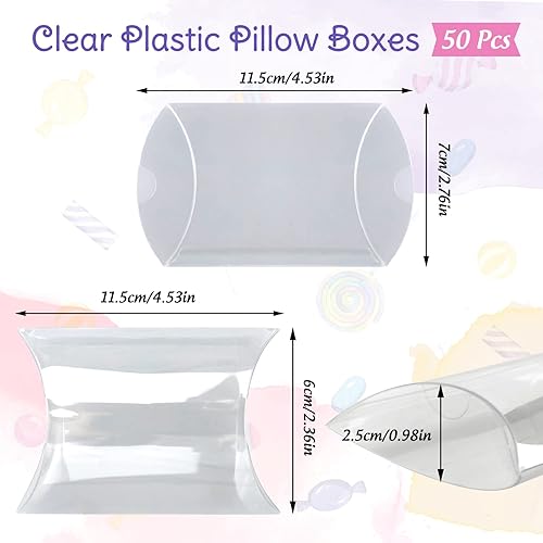 Miniatura 2 de ISKYBOB Paquete de 50 cajas de almohada de plástico transparente para recuerdos, mini cajas de regalo de almohada para golosinas de dulces, caja de
