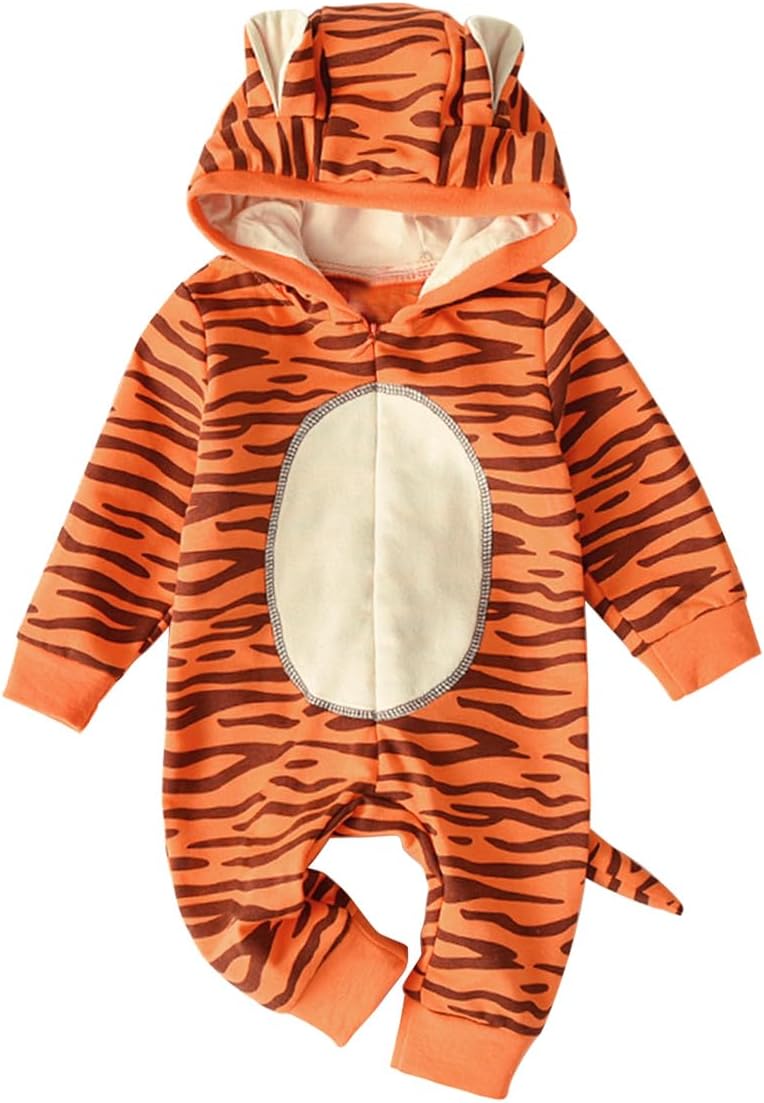 ROYLAMP Infant Baby Tiger Halloween Costume Boys Girls Leopard One Piece Zip Hoodie Romper Jumpsuit 0-24 Months
