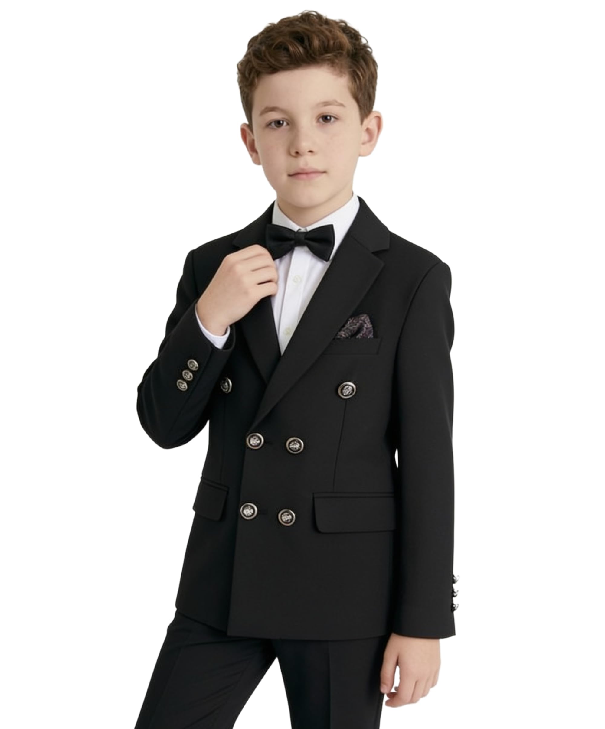 SIRRI Traje de Dos Piezas para niño Color Negro. Blazer Cruzado y pantalón de Vestir (se Venden por Separado).