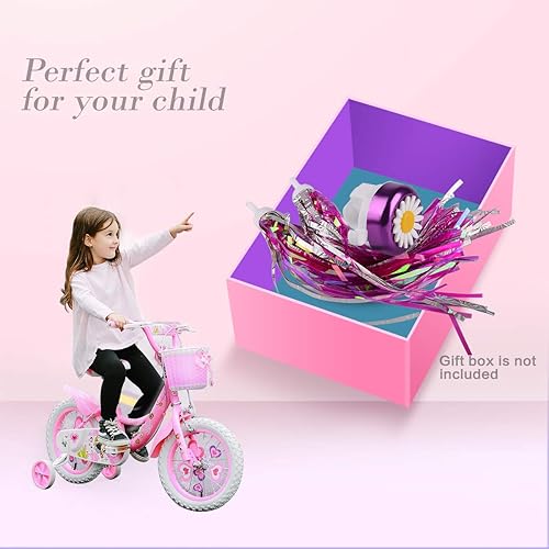 Vista 5 de U-LIAN Serpentinas y campanas de bicicleta para niñas, 1 paquete de campanas de bicicleta de flores con 2 paquetes de serpentinas para manillar