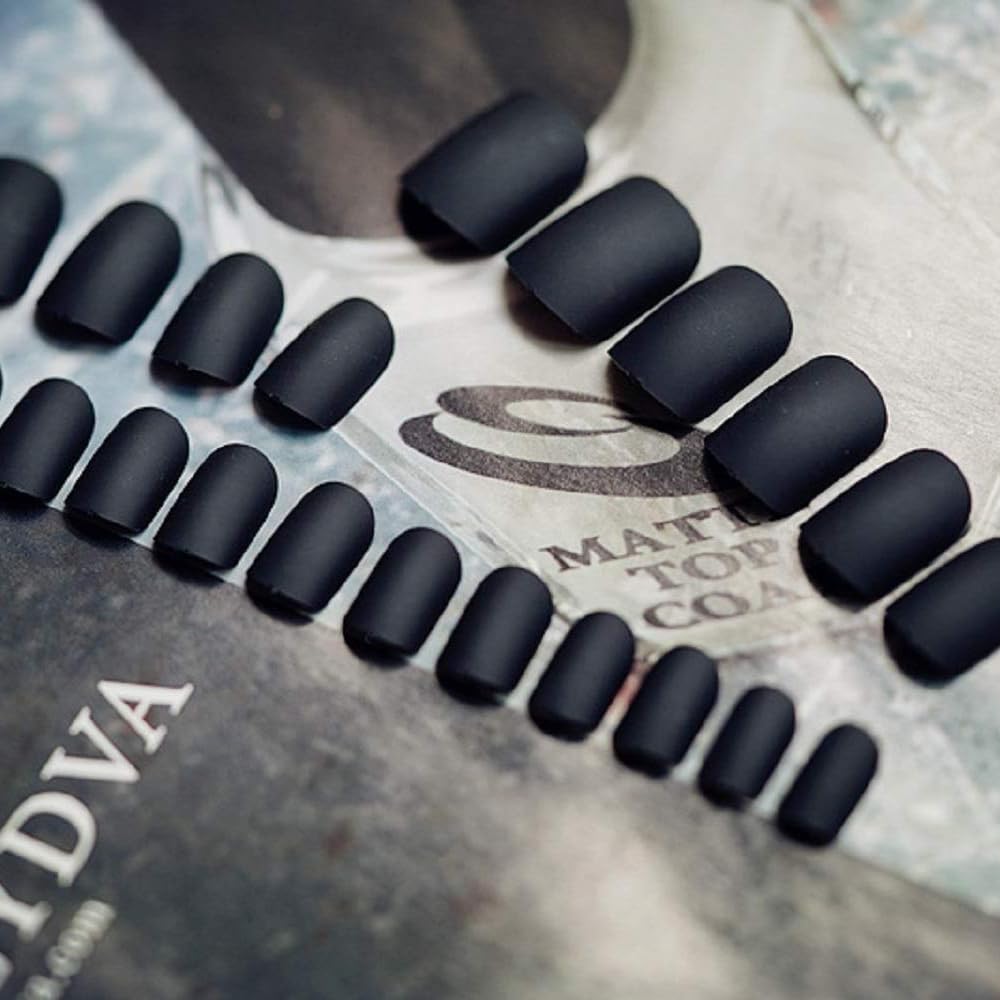 Ztcily 24Pcs Short Square False Nails Black, Press on Nails Black, Short Square French Tip False Nails Women Girls - Image 4