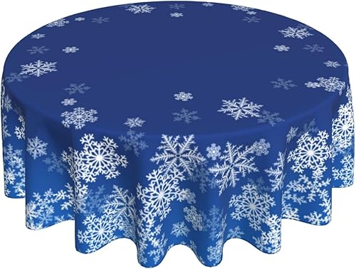 BZKIER Mantel redondo de Navidad de 60 pulgadas, mantel de invierno de copos de nieve azul, mantel lavable para el hogar, cocina, mesa de comedor,