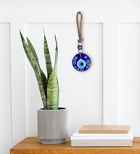 Miniatura 7 de EBSEM Diseño de flores pintado a mano de cáñamo macramé mal de ojo para colgar en la pared, colgante de cristal, decorativo turco, griego, judío