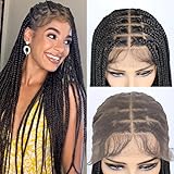 lounoke 13x8 Braided Lace Front Wigs for Black Women, 36 inch Knotless Box Braids Wigs with Baby Hair, Black Synthetic Medium Braided Wig