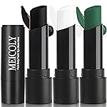 MEICOLY 3PCS Black White and Green Face Body Paint Stick,Waterproof Eye Black Baseball Softball Football,Face Paint Stick for Halloween SFX Cosplay Makeup